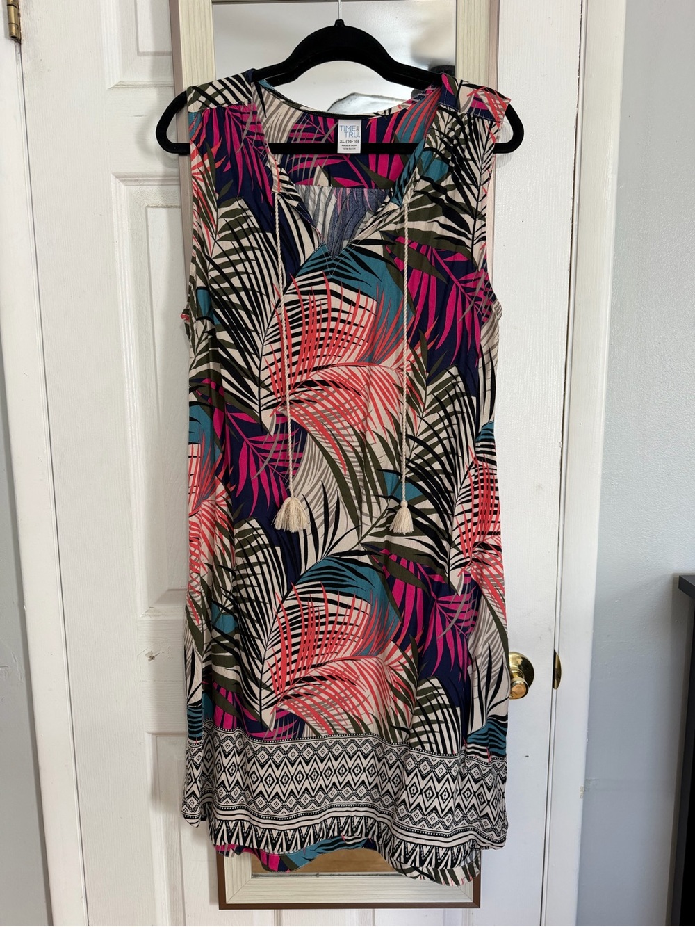 Time and Tru Tropical Leaf Sleeveless Swim Dress - Pink/Teal - size XL